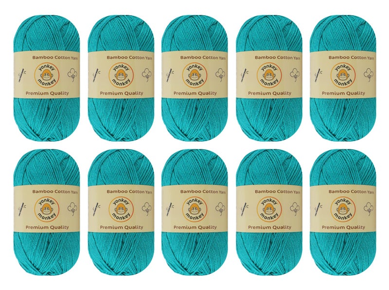 Yonkey Monkey 10-Pack of Yonkey Monkey 500 Grams Yarn - 70% Rayon derived from Bamboo, 30% Cotton - Imported - Cyan 9062 - Image 1